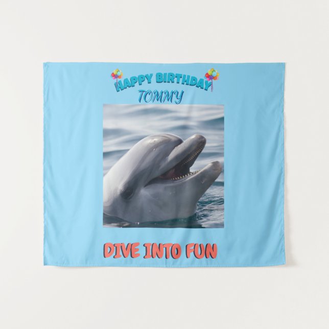 Tapete De Parede Blue and Coral Dolphin Birthday Splash (Frente (Horizontal))
