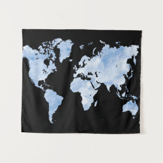 Tapete De Parede Blue Black World Map Design 75