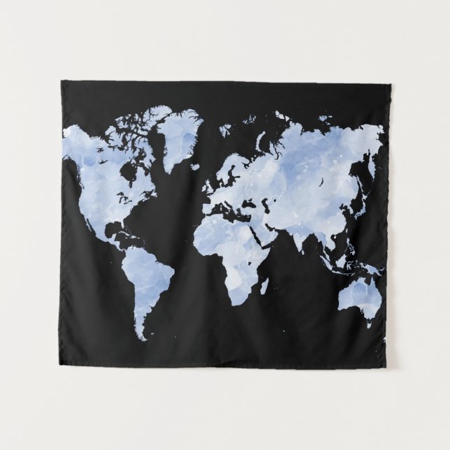 Tapete De Parede Blue Black World Map Design 75 (Frente (Horizontal))