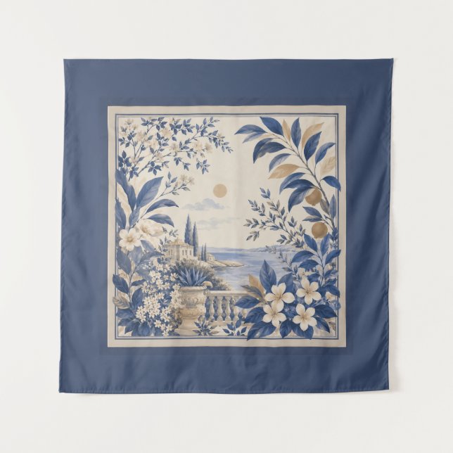 Tapete De Parede Blue Botanical Wall Tapestry (Frente)
