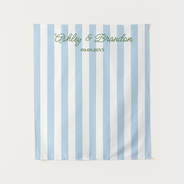 Tapete De Parede Blue Cabana Stripe Personalized Wedding (Frente)