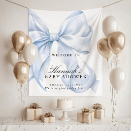 Tapete De Parede Blue Coquette Bow Boy Baby Shower Welcome Sign
