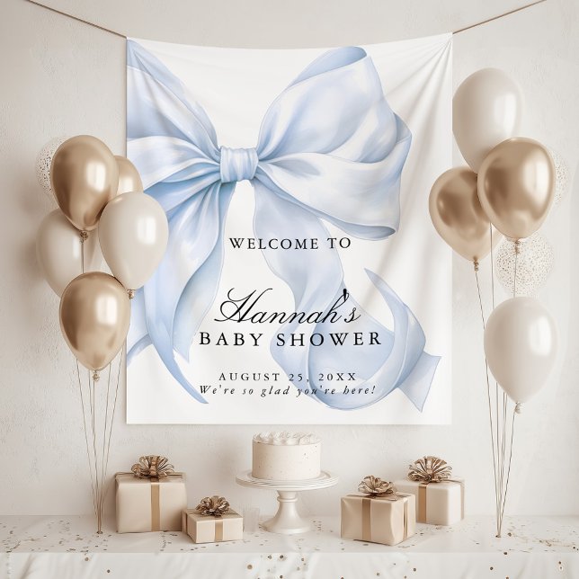 Tapete De Parede Blue Coquette Bow Boy Baby Shower Welcome Sign (Criador carregado)