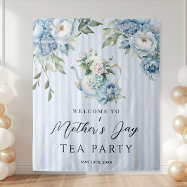 Tapete De Parede Blue Floral Mother's Day Tea Party Backdrop