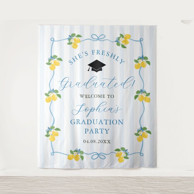 Tapete De Parede Blue Freshly Lemon Citrus Graduation Decor (Frente)