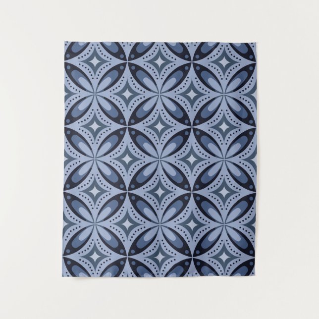 Tapete De Parede Blue Geometric Pattern Retro Style (Frente)