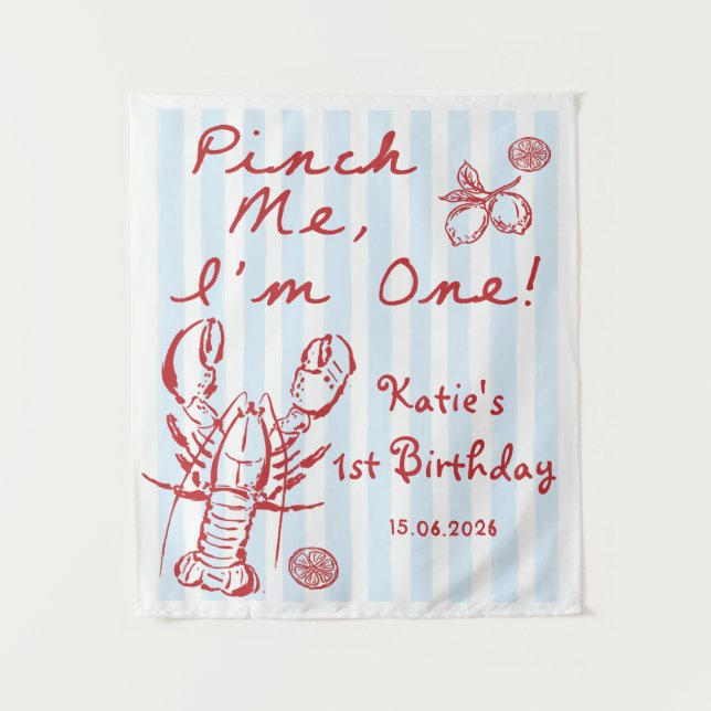 Tapete De Parede Blue Nautical Lobster 1st Birthday Tapestry (Frente)