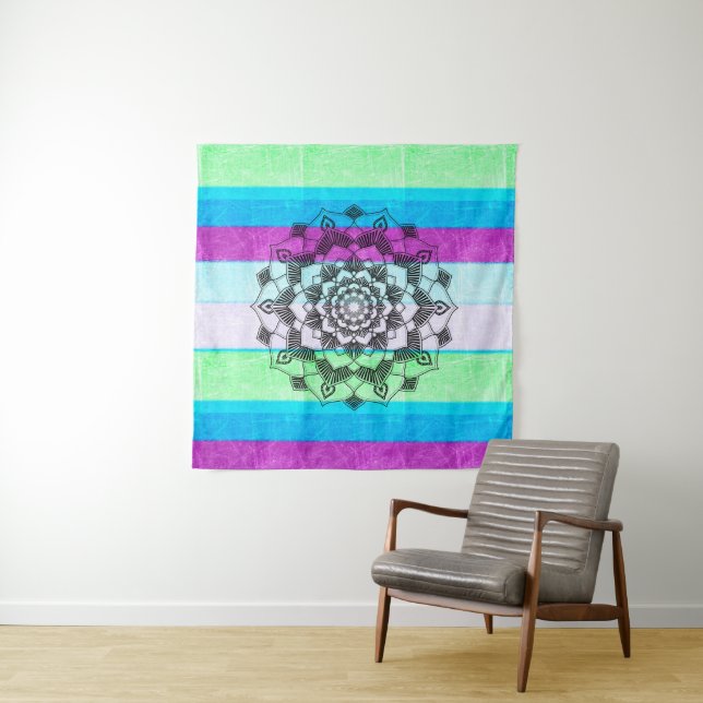 Tapete De Parede Blue Purple Green Mandala Wall Art (In Situ (Horizontal))