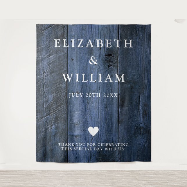 Tapete De Parede Blue Rustic Boho Barn Wood Foto Booth Backdrop (Frente)