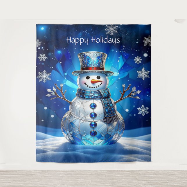 Tapete De Parede Blue Snowman Snowflakes Holiday Backdrop (Frente)