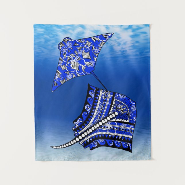 Tapete De Parede Blue Tribal Stingrays (Frente)