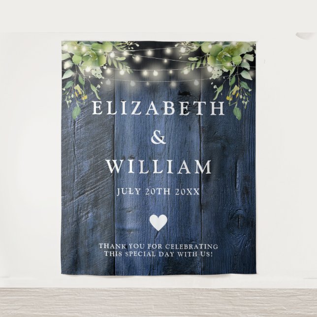 Tapete De Parede Blue Wood String Luz verde Foto Fundo (Frente)