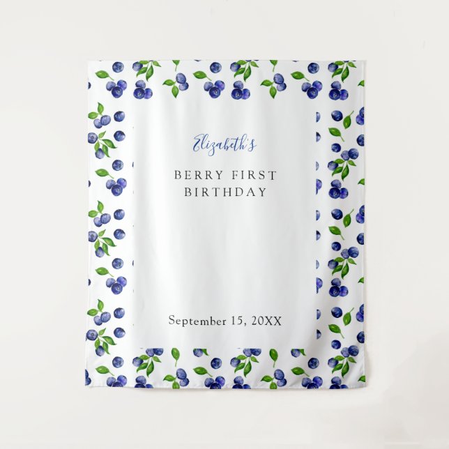 Tapete De Parede Blueberry Berry Primeiro Aniversário Simples (Frente)