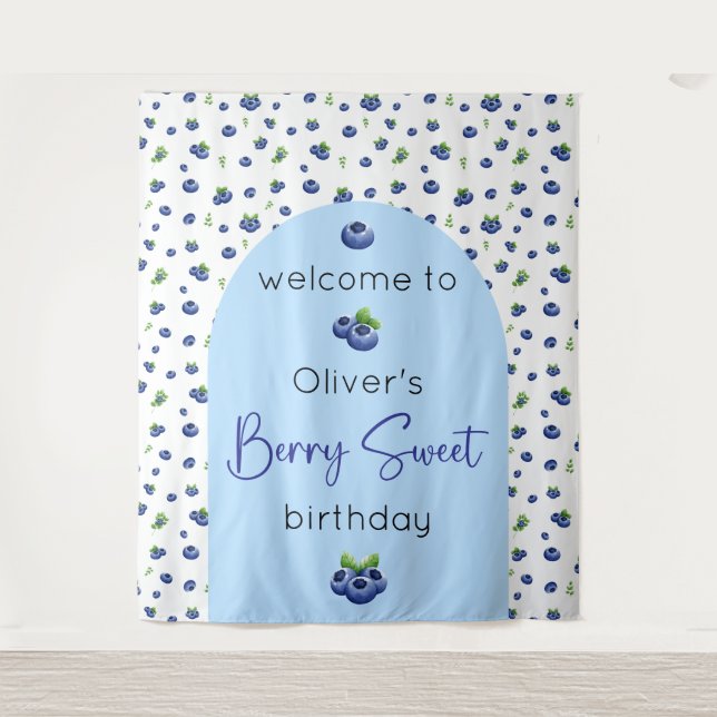 Tapete De Parede Blueberry Birthday Berry Sweet Backdrop (Frente)