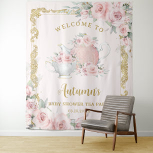 Tapete De Parede Blush Floral High Tea Birthday Chá de panela