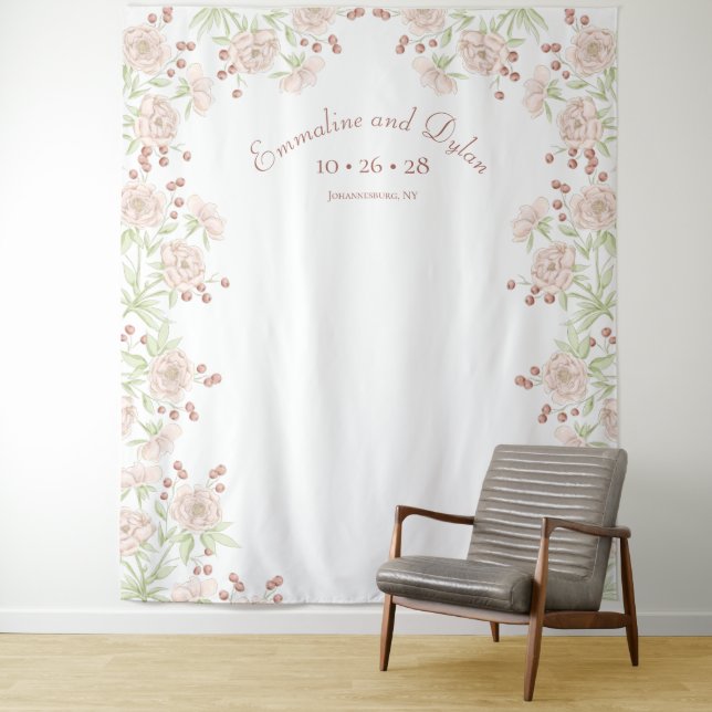 Tapete De Parede Blush Pink Roses Wedding Photo Backdrop (In Situ)
