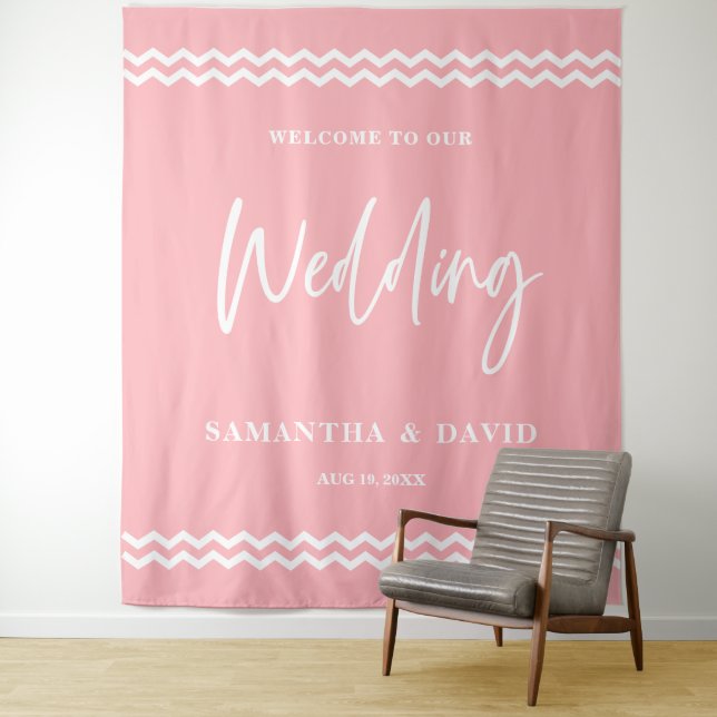 Tapete De Parede Blush Pink Wedding Welcome Sign Backdrop (In Situ)