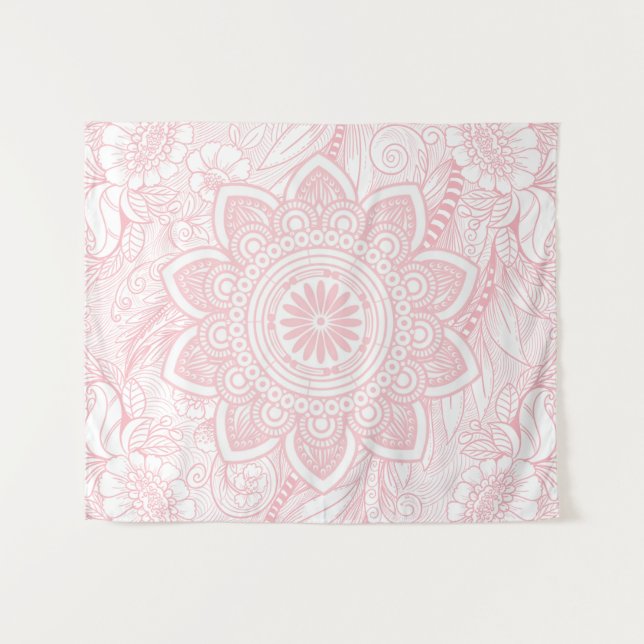 Tapete De Parede Blush Rosa claro Mandala com padrão floral (Frente (Horizontal))