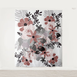 Tapete De Parede Blush Rosa Pimenta e Cinza Boho Floral