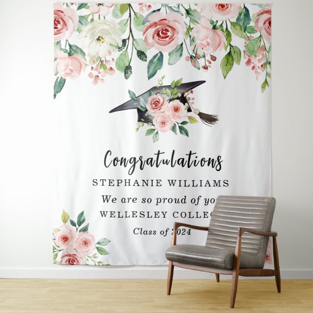 Tapete De Parede Blush & White Floral Graduation Congratulations (In Situ)