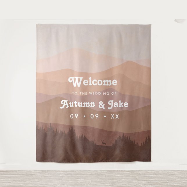 Tapete De Parede Boas-vindas à Montanha e Floresta Rosa (Frente)