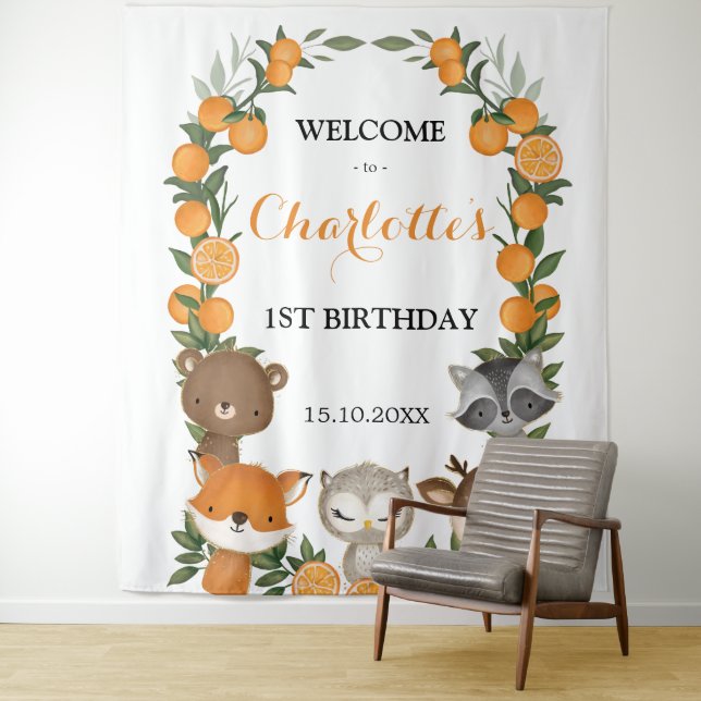 Tapete De Parede Boas-vindas ao Laranja Citrus Woodland Birthday (In Situ)