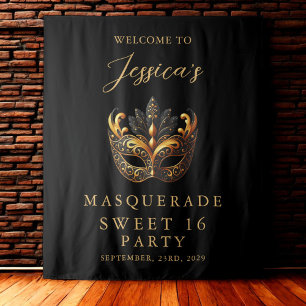Tapete De Parede Boas-vindas ao Masquerade Black Gold Sweet 16 Birt