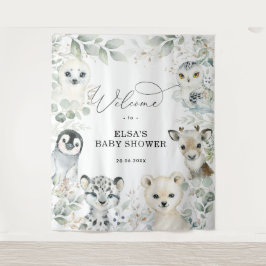Tapete De Parede Boas-vindas Bebê Animais Árticos Verde Dourado de 