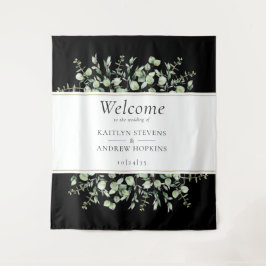 Tapete De Parede Boas-vindas de casamento de Eucalipto Preto