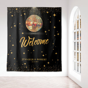 Tapete De Parede Boas-vindas de casamento disco com brilho dourado