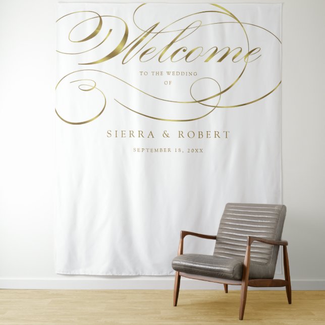 Tapete De Parede Boas-vindas Elegante Faux Gold Foil Script (In Situ)