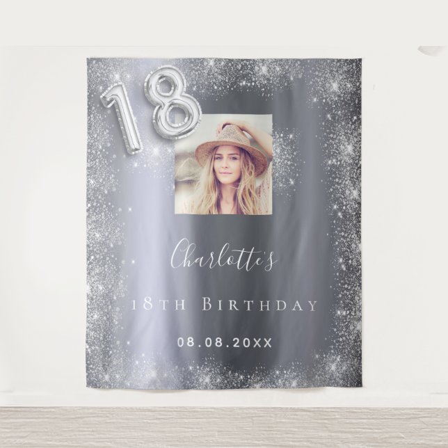 Tapete De Parede Boas-vindas em pó prateado para fotos de 18º anive (Frente)