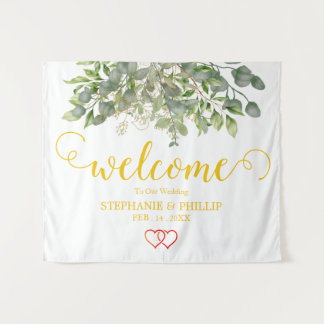 Tapete De Parede Boas-vindas Folhagem de Eucalipto Verde Casamento