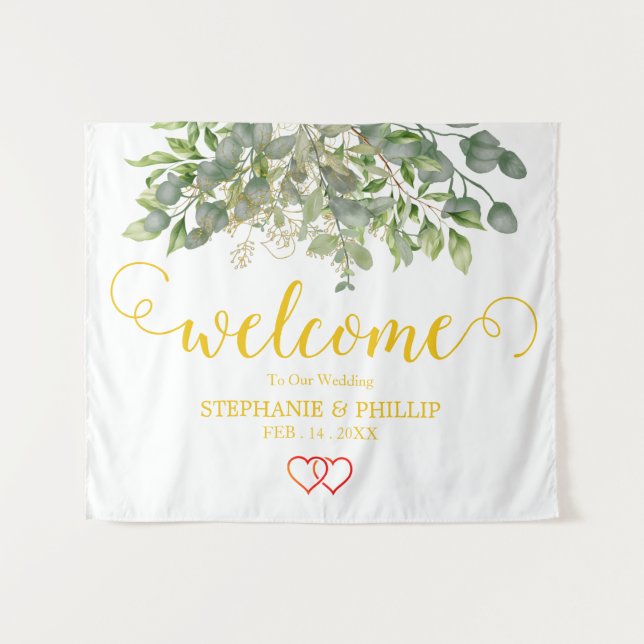 Tapete De Parede Boas-vindas Folhagem de Eucalipto Verde Casamento  (Frente (Horizontal))