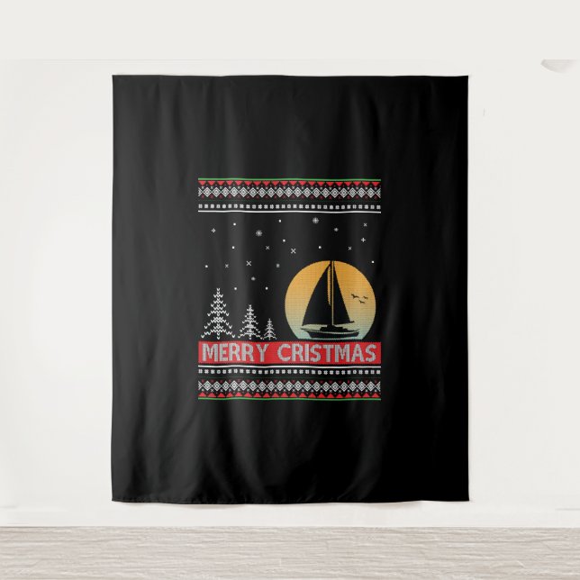 Tapete De Parede Boat Sailor Velejando no Natal, Presente na vela (Frente)