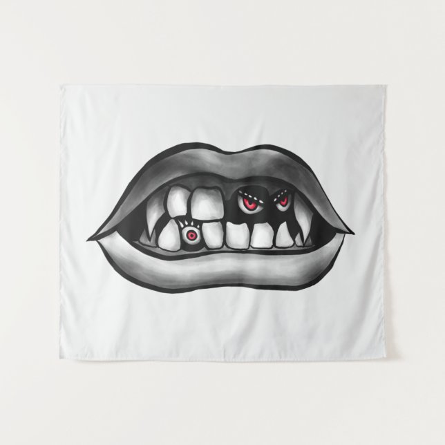 Tapete De Parede Boca Vampira Com Presas E Criaturas Mau (Frente (Horizontal))