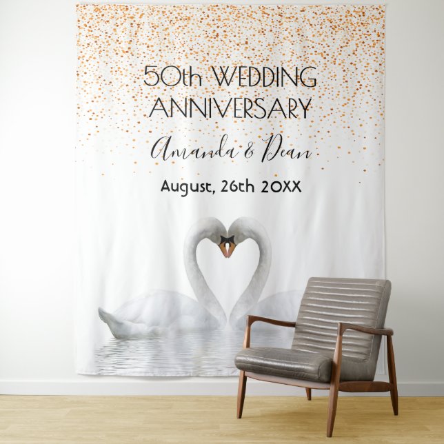 Tapete De Parede Bodas de ouro de 50 anos cisnes brancos apaixonado (In Situ)