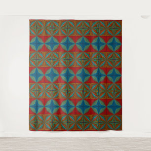 Tapete De Parede Boho Abstrato Hippie Legal Vermelho Azul Étnico Tr