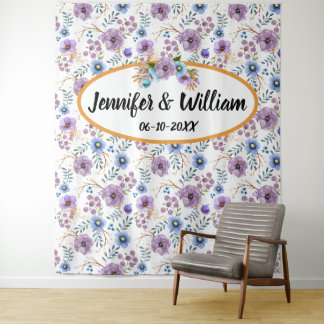 Tapete De Parede Boho Aquarela Floral Lilás & Verde Personalizado