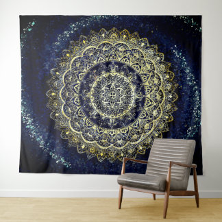 Tapete De Parede Boho Blue e Yoga Yellow Mandala Wang Hanging