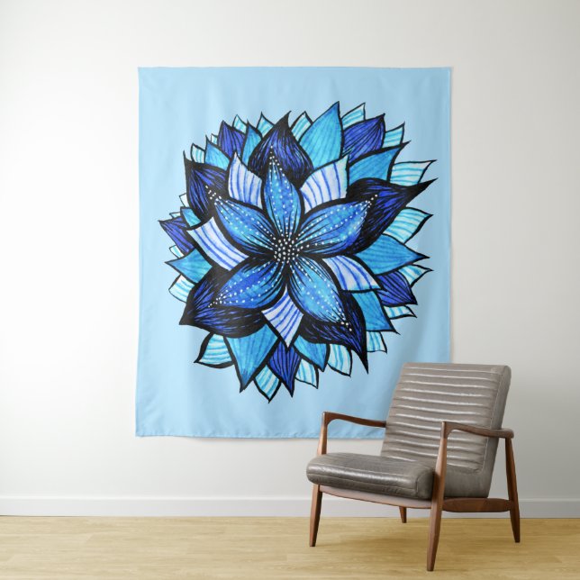 Tapete De Parede Boho Blue Flower Mandala Artsy (In Situ)