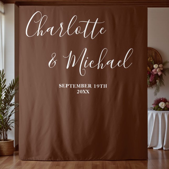 Tapete De Parede Boho Brown Script Minimalist Wedding Backdrop (Criador carregado)