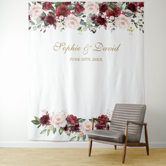 Tapete De Parede Boho Burgundy Blush Foto Booth (In Situ)