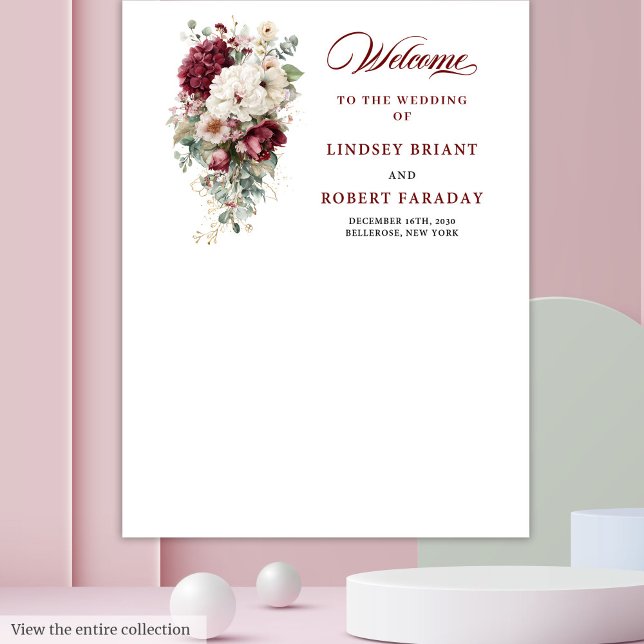 Tapete De Parede Boho burgundy dourado rosa banner propulsor de fot (Luxe Boho Burgundy White Rose Wedding Photo Backdrop)