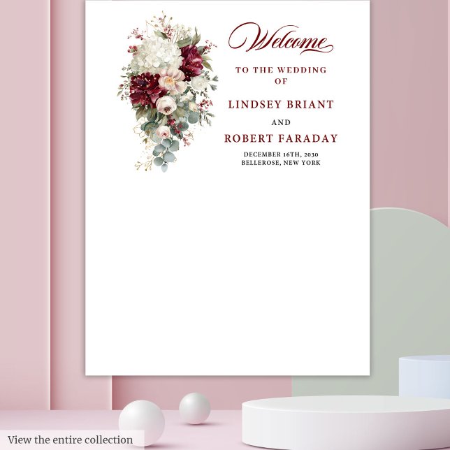 Tapete De Parede Boho Burgundy White Elegante Floral Prop (Boho Burgundy White Elegant Floral Wedding Prop)