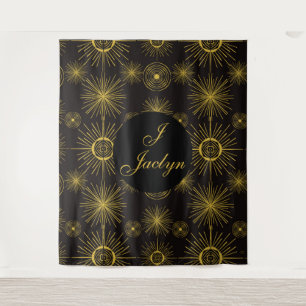Tapete De Parede Boho Celestial Sun Stars Black Personalizado