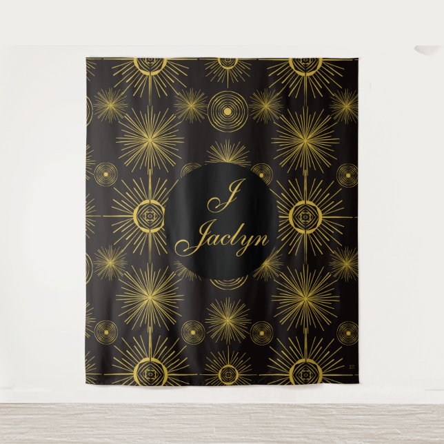 Tapete De Parede Boho Celestial Sun Stars Black Personalizado (Frente)