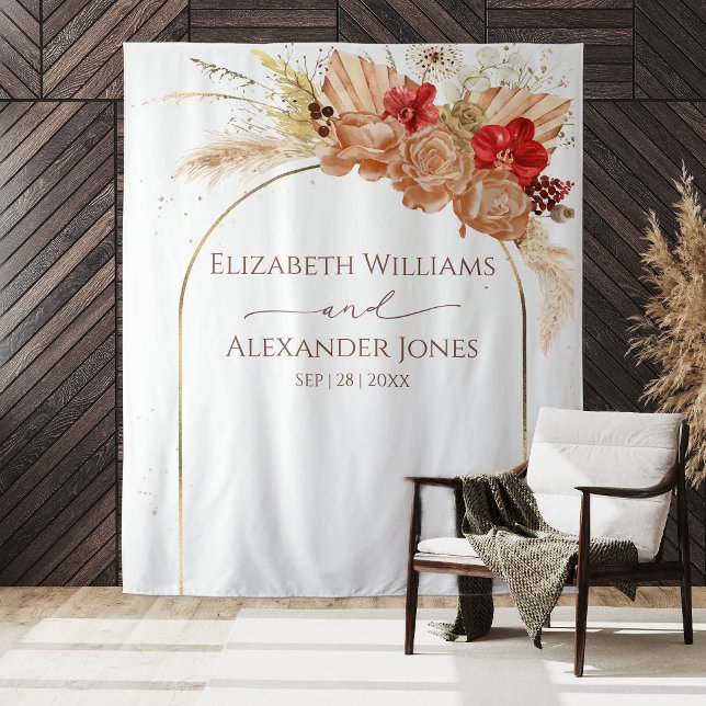 Tapete De Parede Boho Floral Wedding Backdrop | Terracotta (Criador carregado)