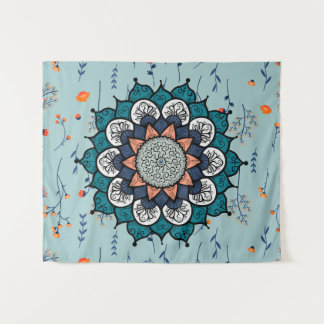 Tapete De Parede Boho Hippie Mandala com Flores Laranja