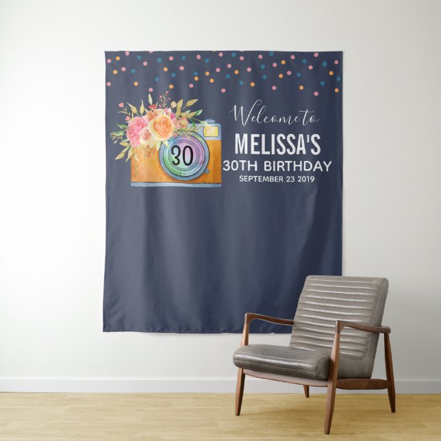 Tapete De Parede Boho Laranja Câmera & Flores Aquarela Aniversário (In Situ)